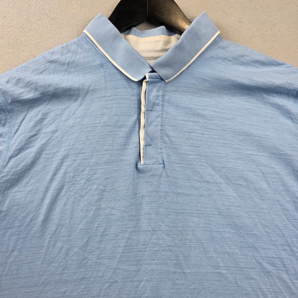 Hugo Boss Mens Light Blue Slub Knit Polo Shirt Regular Fit Short Sleeve Size L - Picture 2 of 8
